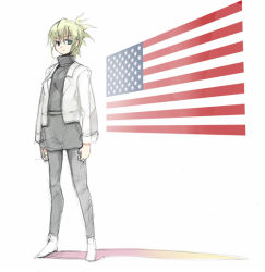 Rule 34 | 1girl, american flag, blonde hair, original, pantyhose, seo tatsuya, solo, united states