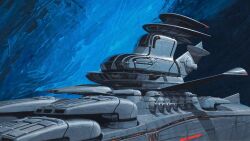 Rule 34 | close-up, concept art, energy cannon, energy weapon, highres, mecha focus, no humans, science fiction, signature, space, spacecraft, syd mead, third-party source, traditional media, turret, yamato2520, yamato (uchuu senkan yamato)