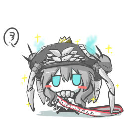Rule 34 | 10s, 1girl, abyssal ship, blush stickers, bodysuit, chibi, commentary, crown, gloves, glowing, glowing eyes, goma (gomasamune), jitome, kantai collection, long hair, mini crown, pale skin, personification, silver hair, solo, translated, wo-class aircraft carrier