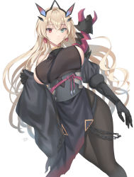 Rule 34 | 1girl, black pantyhose, blonde hair, breasts, barghest (fate), barghest (second ascension) (fate), fate/grand order, fate (series), green eyes, heterochromia, highres, horns, large breasts, long hair, looking at viewer, oshage (osyage921), pantyhose, pelvic curtain, red eyes, solo, thighs