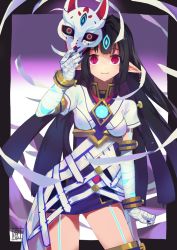 Rule 34 | 1girl, animal ears, black hair, blush, fox mask, highres, japanese clothes, kasandra (xenoblade), long hair, looking at viewer, mask, nintendo, pointy ears, red eyes, simple background, smile, solo, sou (pale 1080), white background, xenoblade chronicles (series), xenoblade chronicles 2, xenoblade chronicles (series), xenoblade chronicles 2