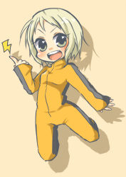 Rule 34 | 10s, 1girl, bad id, bad pixiv id, blonde hair, bruce lee&#039;s jumpsuit, chibi, electricity, huang baoling, popo hiyo, short hair, solo, tiger &amp; bunny, yellow eyes