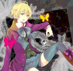 Rule 34 | 1boy, alois trancy, blonde hair, blood, boots, bug, butterfly, insect, kuroshitsuji, male focus, solo, spider, tagme, thighhighs