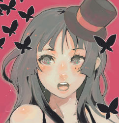 Rule 34 | 1girl, akiyama mio, bad id, bad pixiv id, black eyes, black hair, bug, butterfly, close-up, don&#039;t say &quot;lazy&quot;, facepaint, hat, honenoumi, insect, k-on!, looking away, mini hat, mini top hat, open mouth, portrait, round teeth, solo, teeth, top hat