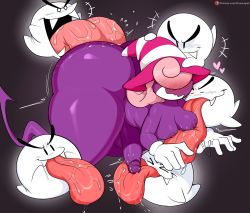 Rule 34 | &gt; &lt;, 1futa, 5others, anilingus, ass, black background, blush, boo (mario), breasts, closed eyes, colored skin, erection, eyebrows, fangs, fellatio, floating, full-face blush, futanari, ghost, gloves, hair over eyes, happy, hat, heart, highres, huge ass, inverted nipples, jinu (jinusenpai), large penis, licking, licking penis, long hair, long tongue, looking at another, mario (series), medium breasts, multiple others, nintendo, nipples, nude, o o, open mouth, oral, paper mario, paper mario: the thousand year door, penis, pink hair, precum, purple skin, saliva, smile, testicles, thick thighs, thighs, tongue, uncensored, vivian (paper mario), wavy mouth, wide hips, | |