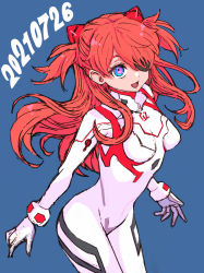 Rule 34 | 1girl, blue eyes, bodysuit, boyaking, breasts, brown hair, dated, evangelion: 3.0+1.0 thrice upon a time, eyepatch, hair ornament, highres, lips, long hair, looking at viewer, neon genesis evangelion, pilot suit, plugsuit, rebuild of evangelion, shiny clothes, skin tight, smile, solo, souryuu asuka langley, two side up, very long hair, white bodysuit, wide hips