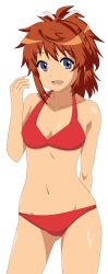 Rule 34 | 1girl, bikini, blue eyes, breasts, female focus, highres, koshigaya natsumi, long hair, looking at viewer, navel, non non biyori, open mouth, ponytail, red bikini, red hair, small breasts, smile, solo, swimsuit, tagme, transparent background