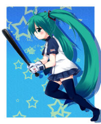 Rule 34 | 1girl, akino ochiba, baseball bat, female focus, full body, hatsune miku, long hair, solo, thighhighs, twintails, very long hair, vocaloid, zettai ryouiki