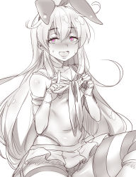 Rule 34 | 10s, 1girl, animal ears, blush, choker, elbow gloves, fake animal ears, flat chest, gloves, greyscale, hairband, half-closed eyes, heart, heart-shaped pupils, highres, kantai collection, long hair, microskirt, monochrome, naso4, one-piece swimsuit, open mouth, panties, pink eyes, rabbit ears, sailor collar, shimakaze (kancolle), sketch, skirt, solo, spot color, striped clothes, striped thighhighs, swimsuit, symbol-shaped pupils, thighhighs, torogao, underwear, very long hair