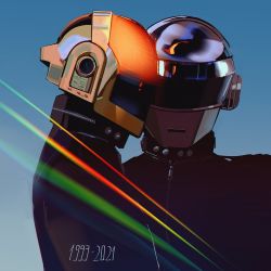 Rule 34 | 2boys, collared jacket, daft punk, dated, gradient background, guy-manuel de homem-christo, h4tter, helmet, jacket, light rays, looking at viewer, looking to the side, multiple boys, thomas bangalter, upper body, zipper