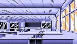 Rule 34 | 1990s (style), 5 jikanme no venus, ceiling light, chalkboard, fairy dust, faucet, fluorescent lamp, game cg, indoors, limited palette, lowres, no humans, pc98, pixel art, retro artstyle, school, tagme, window