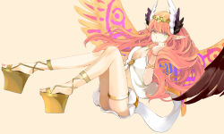 Rule 34 | 1girl, absurdres, breasts, circe (fate), fate/grand order, fate (series), full body, gladiator sandals, highres, hiver toko, long hair, looking at viewer, nail polish, pointy ears, revealing clothes, sandals, simple background, small breasts, solo, wings