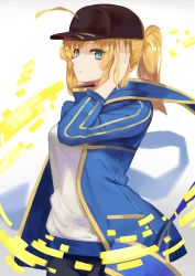 Rule 34 | 1girl, ahoge, artoria pendragon (all), artoria pendragon (fate), black hat, black shorts, blonde hair, blue eyes, blue scarf, blue sweater, fate/grand order, fate (series), hat, highres, long hair, looking at viewer, mysterious heroine x (fate), ponytail, rojiura satsuki : chapter heroine sanctuary, ryuuno6, saber (fate), scarf, shorts, solo, sweater
