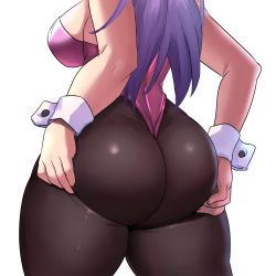 Rule 34 | 1girl, absurdres, ass, ass focus, ass grab, bare shoulders, breasts, from behind, grabbing own ass, highres, huge ass, large breasts, leotard, nepgear, neptune (series), pantyhose, playboy bunny, sleeveless, solo, thick thighs, thighs, white background, wrist cuffs, ytrall