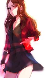 Rule 34 | 1girl, animification, avengers: age of ultron, avengers (series), bad id, bad pixiv id, broccoli (03), brown hair, jacket, marvel, marvel cinematic universe, red eyes, red jacket, scarlet witch, simple background, solo, wanda maximoff