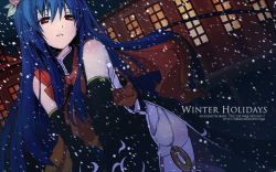 Rule 34 | 1girl, blue hair, eretto, female focus, highres, hinanawi tenshi, red eyes, snow, solo, touhou, wallpaper