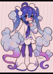 Rule 34 | 1girl, absurdly long hair, absurdres, ahoge, arm at side, blue hair, blue necktie, boots, bright pupils, brown background, collared dress, colored shoe soles, double-parted bangs, dress, full body, fur-trimmed sleeves, fur trim, gradient hair, grid background, hair between eyes, hair ornament, halftone, hand up, hatsune miku, heart, heart hair ornament, highres, kansou (kanso 1), knee boots, letterboxed, long hair, long sleeves, looking at viewer, multicolored hair, necktie, pantyhose, pigeon-toed, pink eyes, pink hair, purple hair, purple pantyhose, simple background, solo, standing, striped clothes, striped pantyhose, tie clip, twintails, twitter username, vertical-striped clothes, vertical-striped pantyhose, very long hair, vocaloid, white dress, white footwear, white pupils