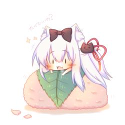 Rule 34 | +++, 1girl, azur lane, black bow, blush stickers, bow, cat hair ornament, chibi, fang, hair between eyes, hair bow, hair ornament, hair ribbon, hammann (azur lane), leaf, long hair, lying, on stomach, open mouth, petals, red ribbon, ribbon, sakurato ototo shizuku, silver hair, solo, sparkle, translated, very long hair, white background, | |