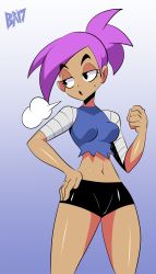 Rule 34 | 1girl, bigdead, breasts, enid (ok k.o.!), highres, ok k.o.! let&#039;s be heroes, ponytail, purple hair, shorts, thick thighs, thighs