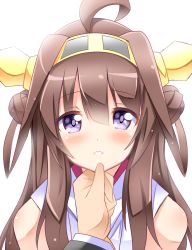 Rule 34 | 10s, 1girl, admiral (kancolle), ahoge, bad id, bad pixiv id, blush, brown hair, double bun, hairband, hand on another&#039;s chin, hand on another&#039;s face, highres, kantai collection, kongou (kancolle), personification, purple eyes, shinekalta, solo focus
