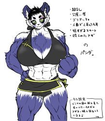 Rule 34 | artist request, black hair, furry, green hair, highres, japanese text, muscular, muscular female, skunk, text focus, translation request