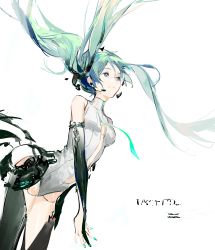 Rule 34 | 1girl, absurdly long hair, absurdres, aqua hair, barefoot, black panties, black thighhighs, breasts, bubble, cleavage, closed mouth, detached sleeves, floating hair, green eyes, green hair, hair between eyes, hair ornament, hatsune miku, hatsune miku (append), headphones, highres, long hair, medium breasts, midriff, nail polish, navel, panties, solo, thighhighs, twintails, underwater, underwear, very long hair, vocaloid, vocaloid append, yyb