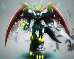 Rule 34 | claws, digimon, digimon (creature), highres, imperialdramon, imperialdramon fighter mode (black), solo, tail, wings