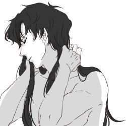 Rule 34 | 1boy, adjusting hair, alternate hairstyle, androgynous, aoio525, bad id, bad pixiv id, bishoujo senshi sailor moon, bishoujo senshi sailor moon sailor stars, black hair, crescent, crescent earrings, earrings, closed eyes, greyscale, hair down, jewelry, long hair, lowres, male focus, monochrome, profile, seiya kou, solo, topless male