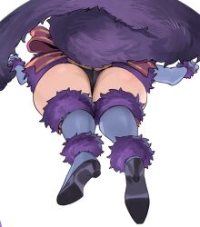 Rule 34 | 1girl, aochoku, ass, bow, elbow gloves, fate/grand order, fate (series), from below, fur-trimmed gloves, fur-trimmed legwear, fur trim, gloves, high heels, lower body, mash kyrielight, mash kyrielight (dangerous beast), purple gloves, purple thighhighs, revealing clothes, solo, tail, thighhighs, wolf tail