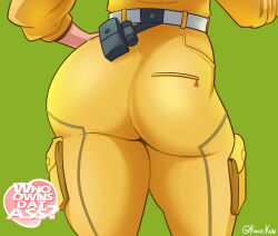 Rule 34 | 1girl, april o&#039;neil, ass, ass focus, back, clothes, female focus, from behind, green background, head out of frame, highres, kogeikun, legs, looking back, lower body, simple background, solo, standing, teenage mutant ninja turtles, thighs