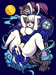 Rule 34 | aftersex, carrot (one piece), cum, genie, highres, holding legs, large penis, long hair, moon, nipples, orange34520063 (artist), penis, pussy, rabbit ears, rabbit girl, spread legs, sulong form, translation request, white hair