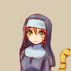 Rule 34 | 1girl, breath of fire, green eyes, looking at viewer, nun, orange hair, rinpoo chuan, simple background, solo, torisei8