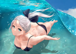 Rule 34 | 1girl, absurdres, ass, azur lane, bare legs, bare shoulders, barefoot, bikini, black bikini, blue eyes, blue sky, breasts, butt crack, cleavage, closed mouth, full body, highres, large breasts, legs, long hair, looking at viewer, ocean, official alternate costume, shigatsu (4gate), silver hair, sky, smile, soles, solo, swimming, swimsuit, underwater, vittorio veneto (azur lane), vittorio veneto (the flower of la spezia) (azur lane), water