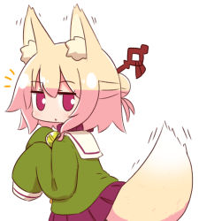 Rule 34 | 1girl, animal ear fluff, animal ears, bell, blush, brown collar, collar, fox ears, fox girl, fox tail, green shirt, hair between eyes, hair bun, hair ornament, jingle bell, kemomimi-chan (naga u), long hair, long sleeves, looking at viewer, looking to the side, naga u, neck bell, notice lines, original, parted lips, pleated skirt, purple skirt, red eyes, sailor collar, shirt, sidelocks, simple background, single hair bun, skirt, sleeves past fingers, sleeves past wrists, solo, tail, tail raised, white background, white sailor collar