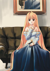 Rule 34 | 00s, 1girl, absurdres, archetype earth, arcueid brunestud, bare shoulders, blonde hair, breasts, cleavage, detached sleeves, dress, gown, highres, long hair, princess, red eyes, solo, strapless, strapless dress, tsukihime, type-moon, very long hair