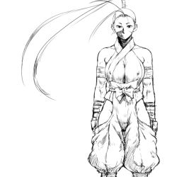 Rule 34 | 1girl, antenna hair, bandana, belt, breasts, capcom, clothing cutout, covered erect nipples, greyscale, ibuki (street fighter), looking at viewer, mask, medium breasts, monochrome, mouth mask, shoulder cutout, shu-mai, skin tight, solo, street fighter, street fighter iii (series), toned