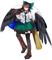 Rule 34 | 1girl, bow, brown hair, hair bow, long hair, md5 mismatch, mikomo0106, red eyes, reiuji utsuho, resolution mismatch, simple background, solo, source larger, third eye, touhou, wings