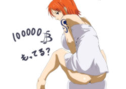 Rule 34 | 1girl, ass, barefoot, butt crack, kyabakurabakufu, looking back, nami (one piece), no panties, one piece, orange hair, smile