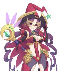 Rule 34 | 1girl, butterfly mask, gloves, hat, long hair, mask, nanaka (princess connect!), official art, princess connect!, purple eyes, purple hair, transparent background, v, wand, witch hat