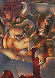 Rule 34 | bandages, bowser, claws, fangs, gift, mario (series), masa (bowser), masabowser, no humans, realistic, red eyes, red hair, solo, spoilers, super mario bros. 1, surprised