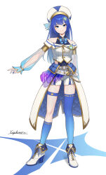Rule 34 | 1girl, armlet, artist name, belt, blue bow, blue bowtie, blue eyes, blue hair, blue nails, boots, bow, bowtie, brooch, closed mouth, collarbone, commentary request, covered navel, cropped jacket, frilled sleeves, frills, full body, gradient hair, hair ornament, hairclip, halterneck, head tilt, high heel boots, high heels, highres, idol, idol clothes, jacket, jewelry, kegakimaru, long hair, long sleeves, looking at viewer, multicolored hair, nail polish, off-shoulder jacket, off shoulder, original, puffy long sleeves, puffy sleeves, shorts, signature, single thighhigh, smile, solo, standing, star (symbol), star hair ornament, straight hair, thigh gap, thigh strap, thighhighs, white belt, white footwear, white headwear, white jacket, white shorts