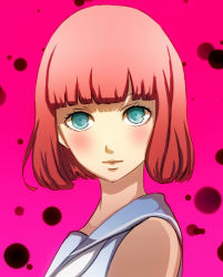 Rule 34 | 1boy, androgynous, blush, bob cut, catherine: full body, catherine (game), dress, eyebrows, green eyes, male focus, pink hair, rin (catherine), short hair, solo, trap
