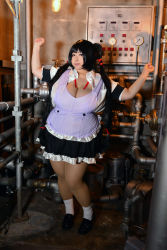 Rule 34 | 1girl, absurdres, asian, black hair, breasts, cleavage, cosplay, fat, highres, hoshima mika, huge breasts, long hair, maaru tougou, maaru tougou (cosplay), photo (medium), pochamaider, solo, thick thighs, thighs, twintails, wide hips