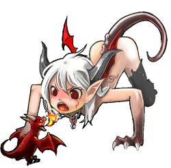 Rule 34 | 1girl, all fours, dragon, dragon girl, dragon horns, dragon tail, dragon wings, fire, full body, horns, monster girl, open mouth, original, pointy ears, prototype-d, red eyes, slit pupils, solo, tail, transparent background, white hair, wings