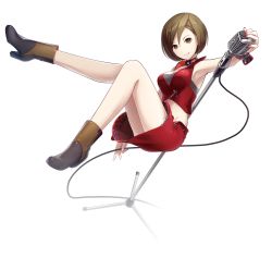 Rule 34 | 1girl, brown eyes, brown hair, full body, ixima, meiko (vocaloid), meiko (vocaloid3), microphone, microphone stand, nail polish, official art, short hair, transparent background, vocaloid, white background