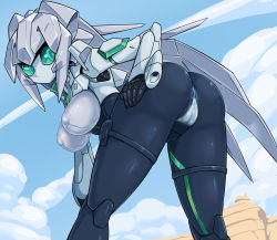 Rule 34 | ass, blue eyes, breasts, gundam, gundam build divers, gundam build divers re:rise, hand on own hip, huge ass, large breasts, looking to the side, may (gundam build divers re:rise), mecha, panties, pochincoff, robot, underwear