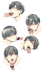 Rule 34 | 2boys, artist request, bar censor, black hair, blush, censored, cum, cum in mouth, drooling, facial, looking at viewer, male focus, multiple boys, penis, pov, saliva, sanada gen&#039;ichirou, short hair, simple background, sweat, tagme, tennis no ouji-sama, white background, yaoi
