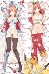 Rule 34 | 1girl, armor, barefoot, bdsm, bondage, boots, bound, bound wrists, breasts, csai, dakimakura (medium), erza scarlet, fairy tail, feet, ponytail, pussy, red hair, single boot, sword, thigh gap, thighhighs, uncensored, weapon, yellow eyes
