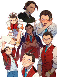 Rule 34 | 1boy, ace attorney, angry, antenna hair, apollo justice, apollo justice (stylin&#039; street clothes), apron, aqua necktie, arms up, backpack, badge, bag, bandage on face, bandages, between legs, black jacket, black necktie, blue jacket, blue pants, blush, bow, bowtie, bracelet, breast pocket, brown hair, button badge, buttons, center frills, clenched teeth, closed eyes, closed mouth, collared dress, collared jacket, collared shirt, cowboy shot, cropped shoulders, cropped torso, crossdressing, crying, crying with eyes open, dress, embarrassed, formal, frilled apron, frills, garter straps, grin, hand between legs, happy, hi-fi (fijazzy), high collar, highres, jacket, jacket on shoulders, jewelry, lapel pin, lapels, maid, maid apron, maid headdress, male focus, male maid, multiple views, necktie, one eye closed, one eye covered, open clothes, open jacket, open mouth, orange dress, panties, pants, pantyshot, pocket, puffy short sleeves, puffy sleeves, red bow, red bowtie, red jacket, red vest, shirt, short dress, short sleeves, sleeves rolled up, smile, smug, spread legs, stretching, suit, sweat, tears, teeth, thighhighs, trembling, tres bien maid uniform, underwear, upper body, v-shaped eyebrows, vest, white apron, white background, white panties, white shirt, white thighhighs