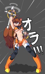 Rule 34 | 1girl, animal ears, average-hanzo, black thighhighs, blazblue, boots, breasts, brown eyes, brown hair, cleavage, clenched hands, dual wielding, emphasis lines, fingerless gloves, full body, gloves, highleg, highleg panties, highres, holding, jaggy lines, knee boots, large breasts, makoto nanaya, midriff, miniskirt, navel, orange skirt, panties, punching, short hair, side slit, skirt, solo, squirrel ears, squirrel tail, tail, thighhighs, toned, tonfa, underboob, underwear, uppercut, weapon, zettai ryouiki